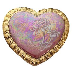 Juanita Hendren Pink Rainbow Glazed Bone China Style Heart Brooch Signed, C820